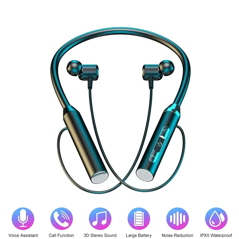 Magnetic Neckband Sports Earphones - Auriculares Bluetooth 9D, auriculares inalámbricos con