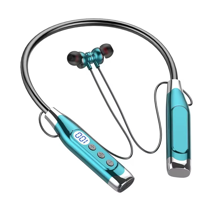 Magnetic Neckband Sports Earphones - Pantalla de batería Led, puerto de